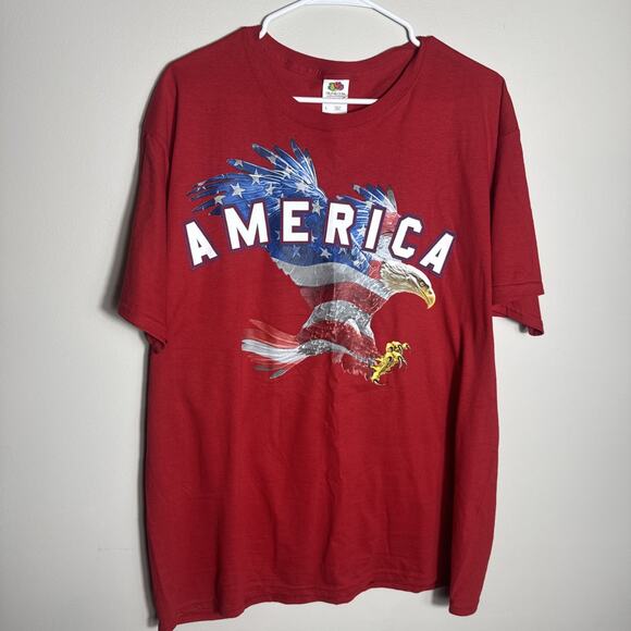 VTG Fruit Of The Loom T Shirt Size Large Bald Eagle America USA Red Patriotic - Picture 1 of 4